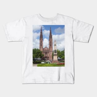 Luisenplatz with Waterloo Obelisk and St. Bonifatius Church, Wiesbaden Kids T-Shirt